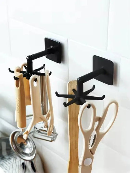 360 Degree Rotating Kitchen Hook Rack – No Drill Six Claw Wall Mounted Hanger