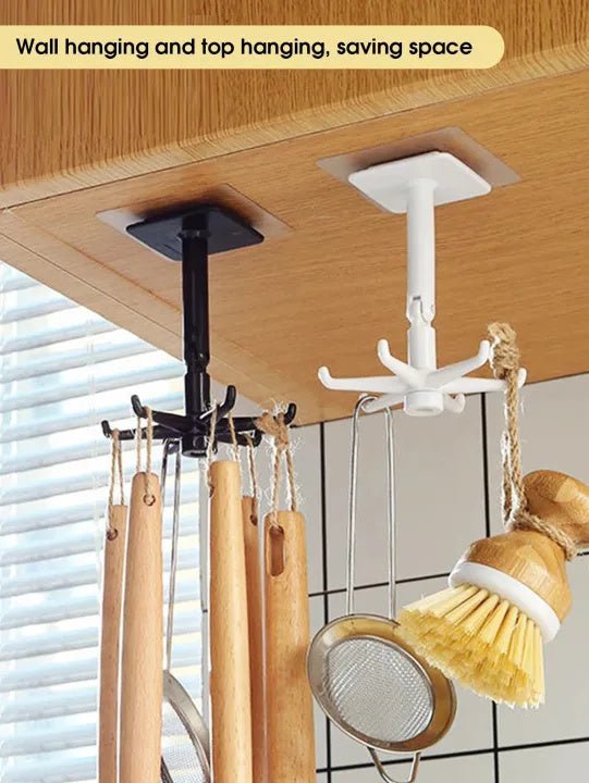 360 Degree Rotating Kitchen Hook Rack – No Drill Six Claw Wall Mounted Hanger