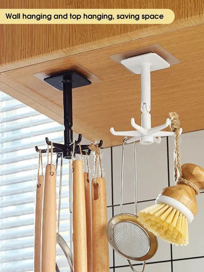 360 Degree Rotating Kitchen Hook Rack – No Drill Six Claw Wall Mounted Hanger