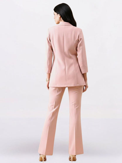 Women Pink Front Knot Single-Breasted Powersuit