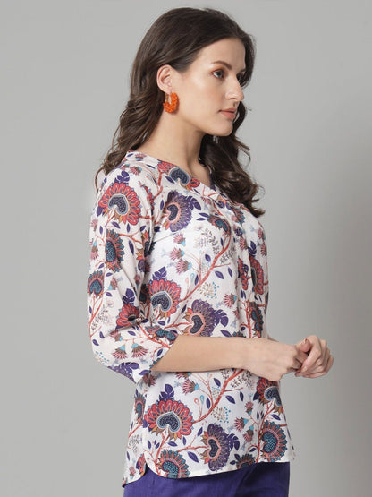 Chic V-Neck Floral Printed Top