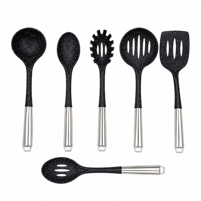 12 Pcs Kitchen Spoon & Utensil Set with Holder – Black Speckled