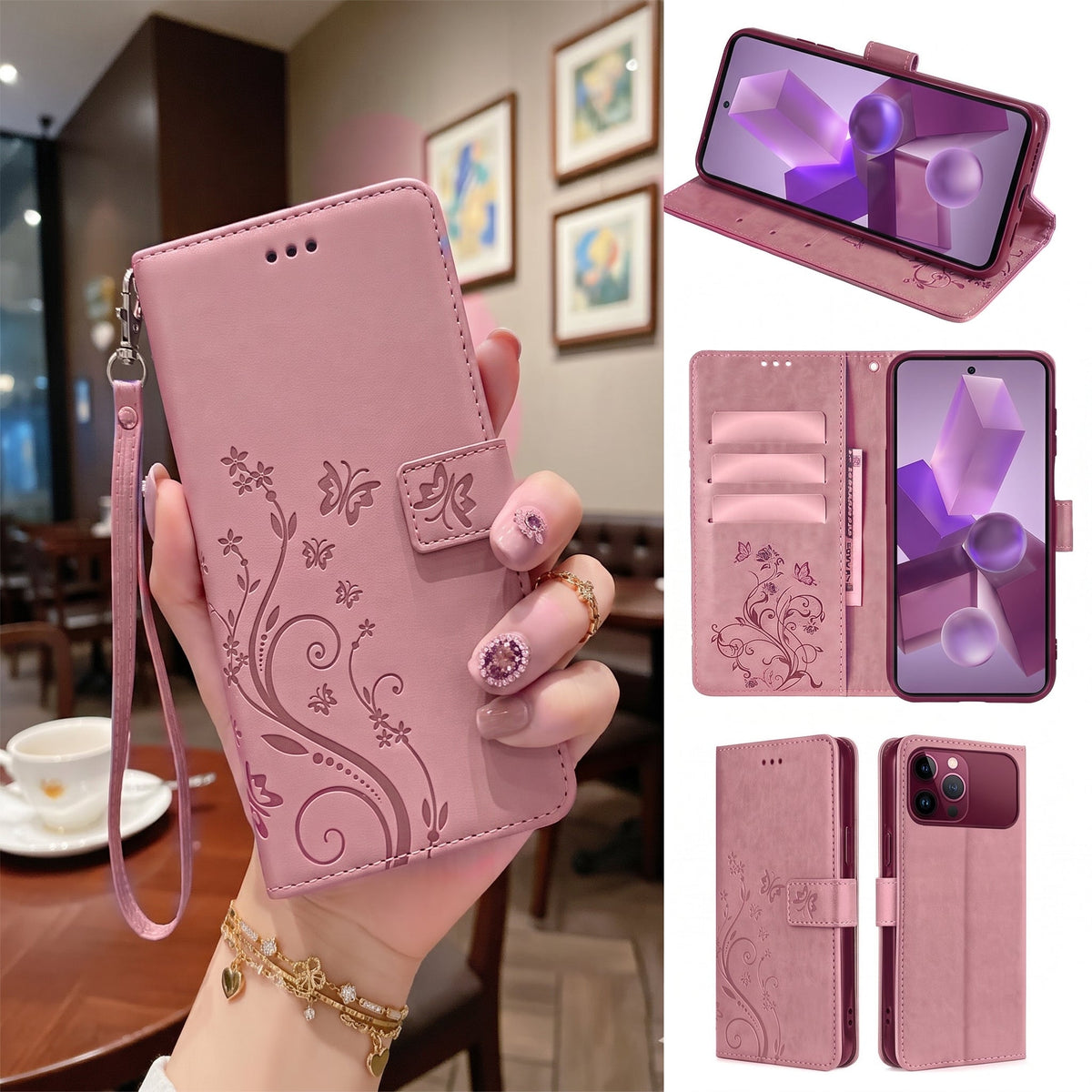[FREE SHIPPING] BUTTERFLY FLOWER LEATHER FLIP WALLET CASE FOR IPHONE 18 PRO MAX