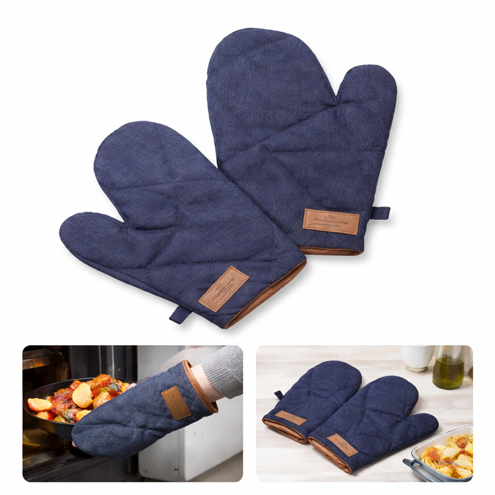 Imperial Denim Oven Gloves – Heat Resistant Quilted Kitchen Mittens (Pair)