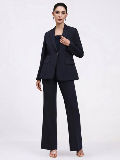 Women Navy Blue Single Breasted formal Pantsuit