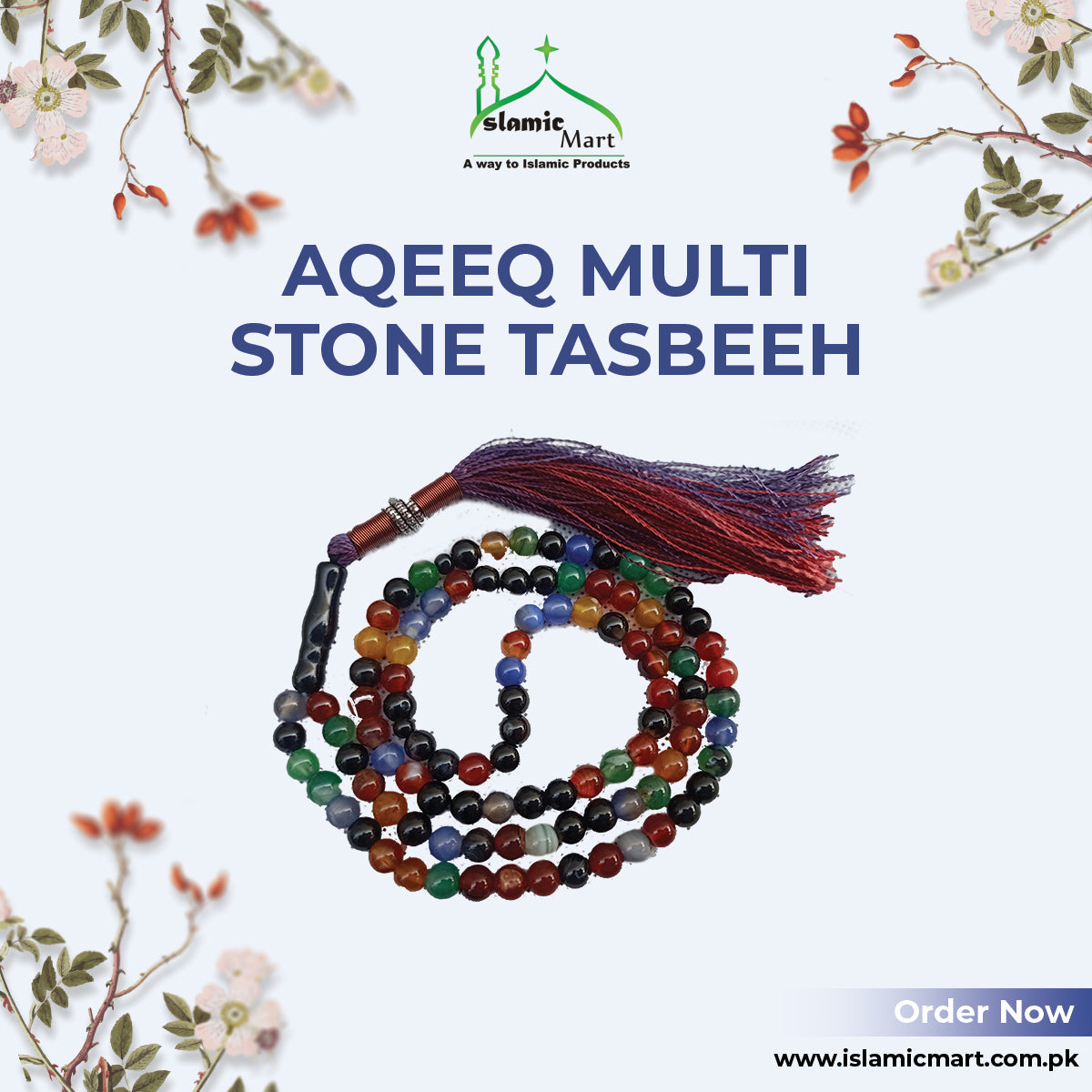 Multiple stones tasbeeh 100 beads 6 mm
