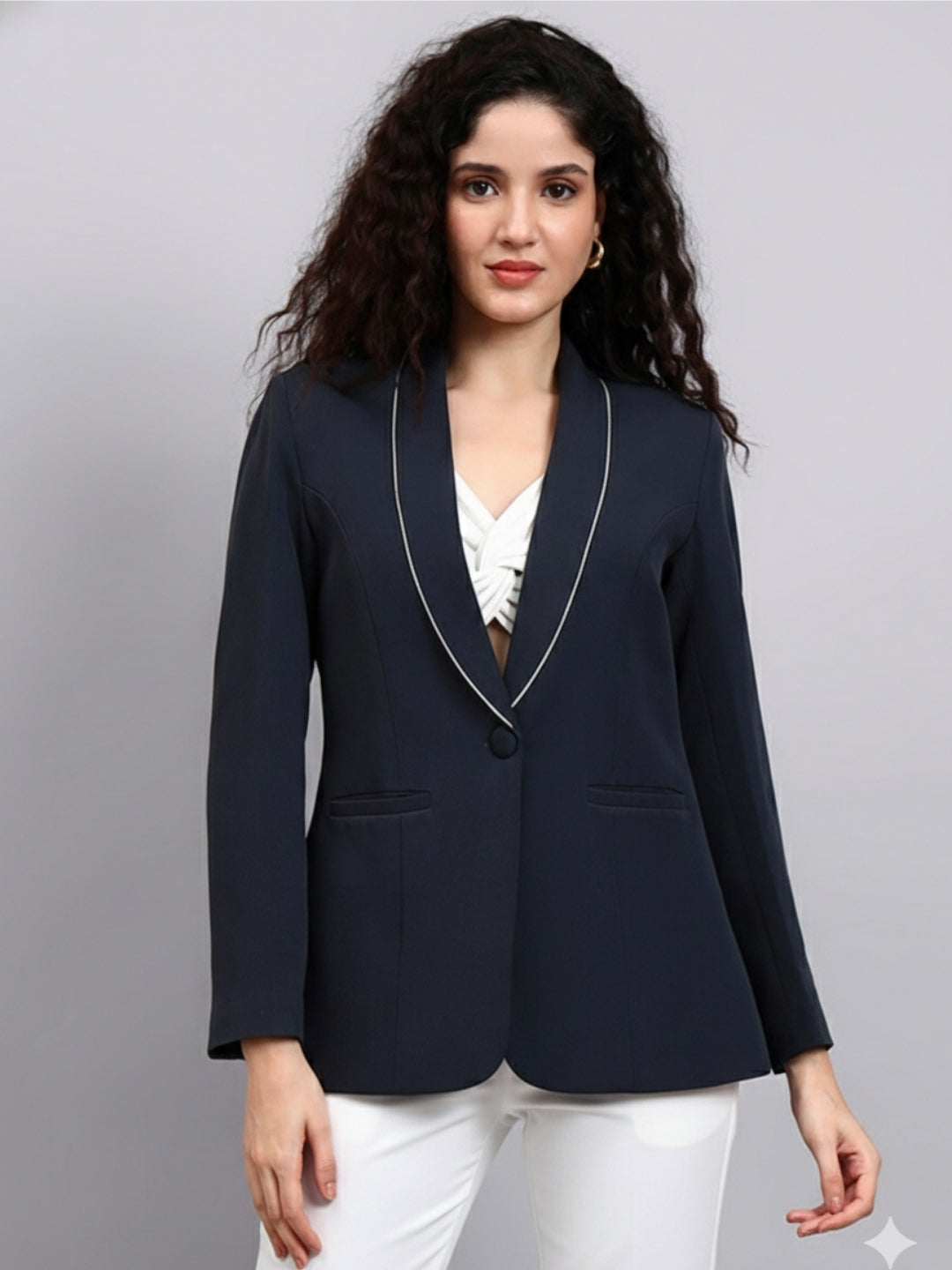 Women Grey Shawl Collar Blazer