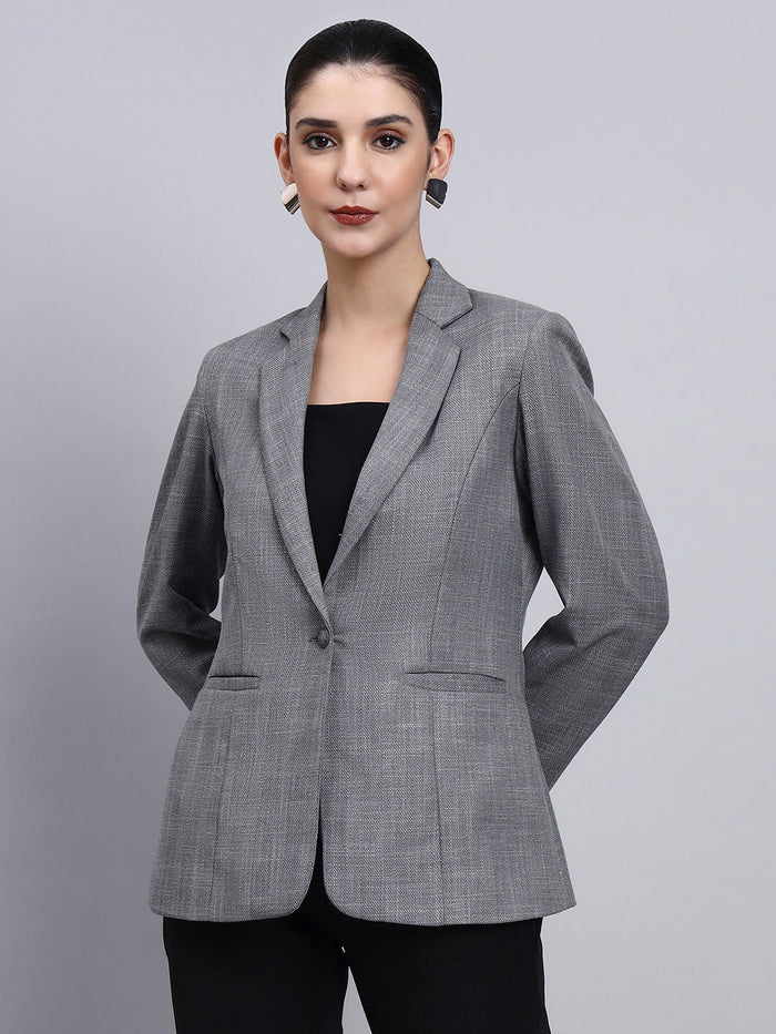 Women Grey Notch Collar Tailored Blazer