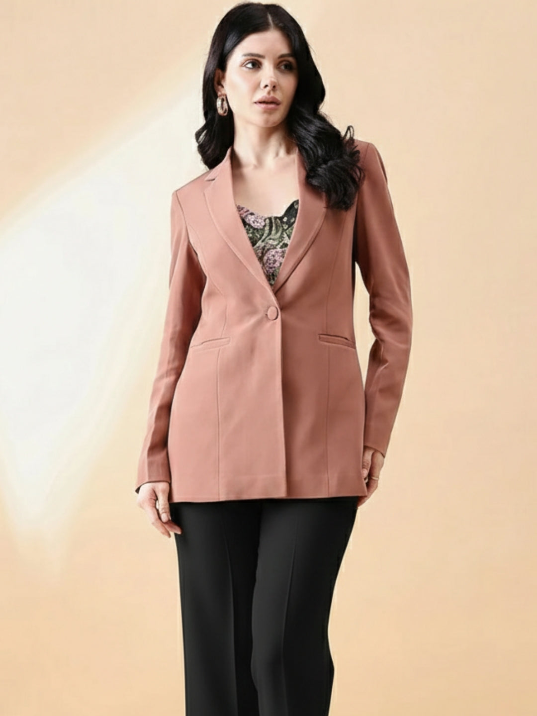 Women Peach Single-Breasted Blazer