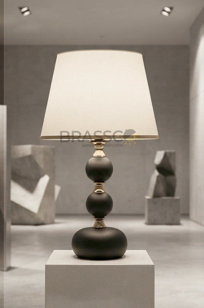 Black Ball-Accent Brass Metal Table Lamp
