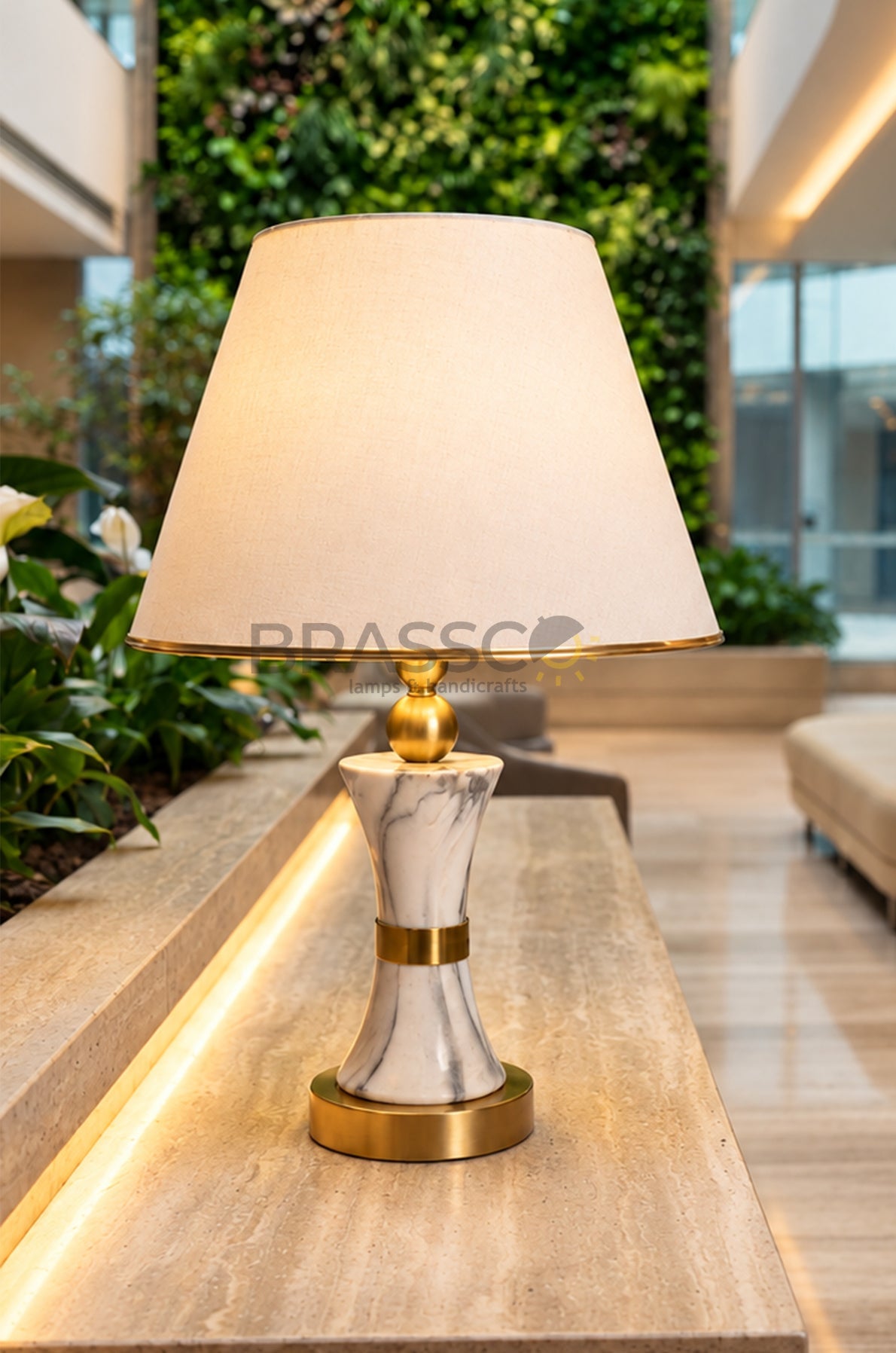 Black Carved Marble-Texture Brass Table Lamp