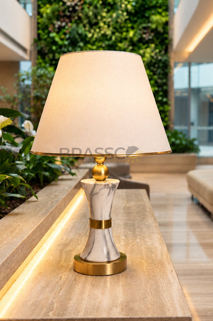 Black Carved Marble-Texture Brass Table Lamp