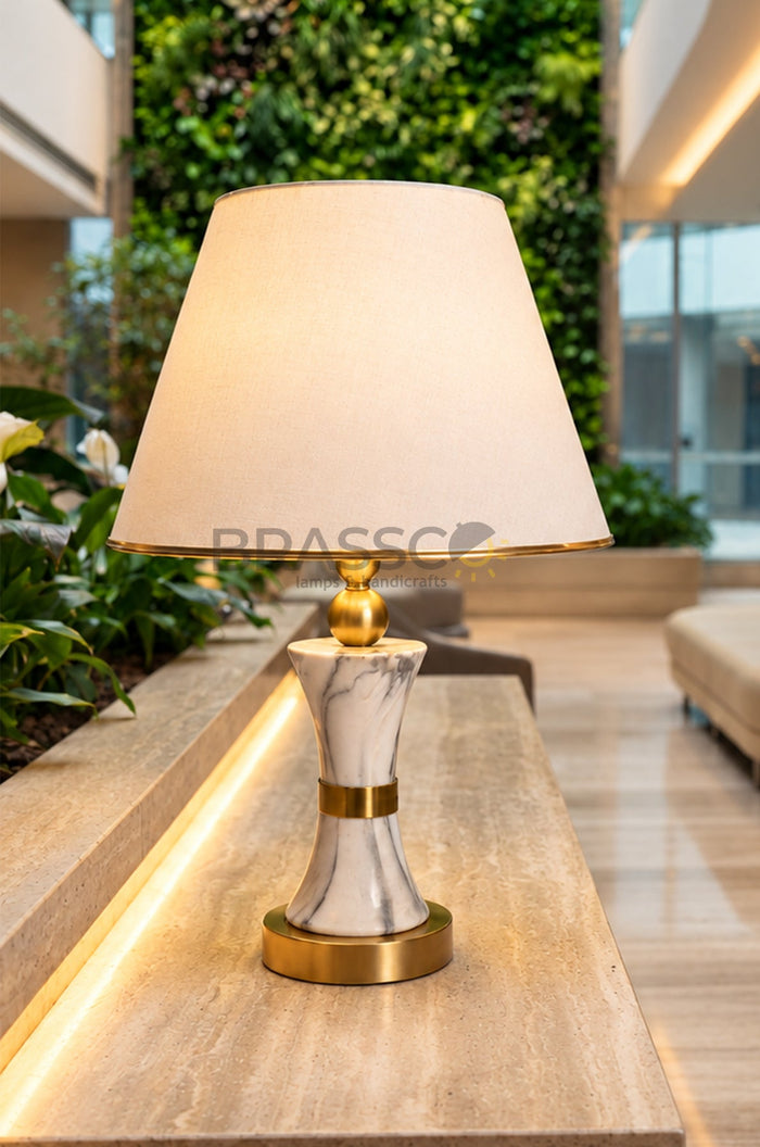 Black Carved Marble-Texture Brass Table Lamp
