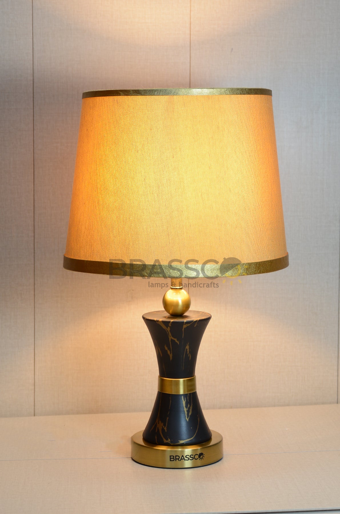 Black Carved Marble-Texture Brass Metal Table Lamp