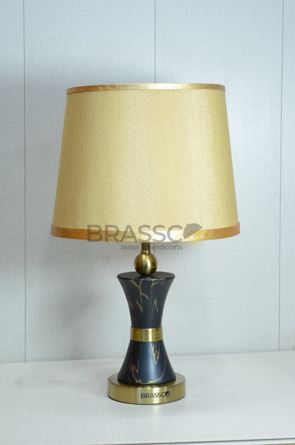 Black Carved Marble-Texture Brass Metal Table Lamp