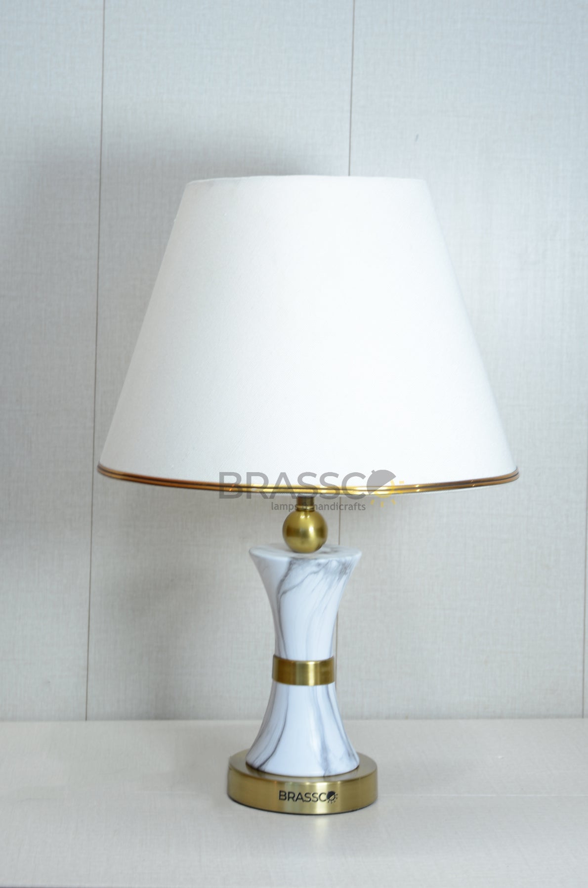 Black Carved Marble-Texture Brass Table Lamp