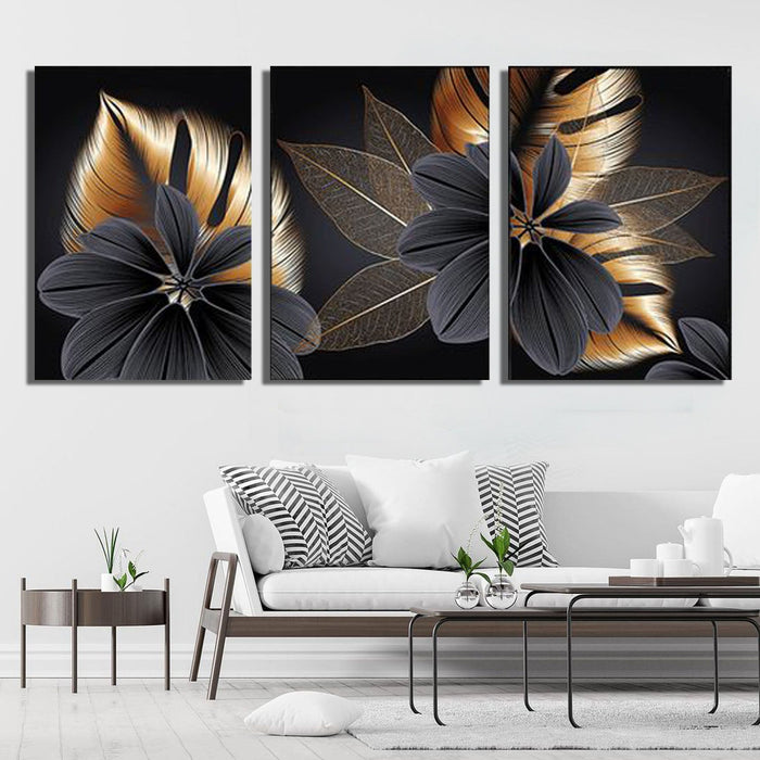 Black Golden Plant Leaf (3panel) | Wall Art