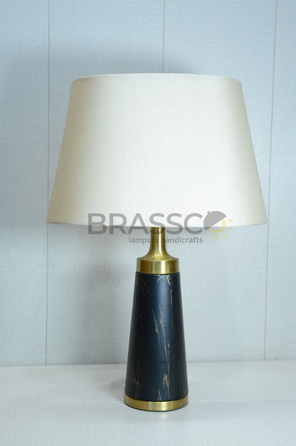 Black Marble-Texture Brass Metal TableLamp with Crystal Accent