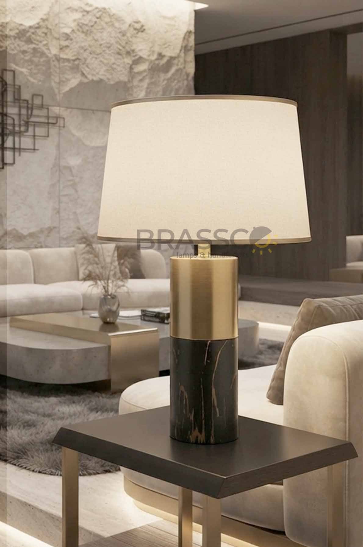 Black Marble-Texture Brass Metal Table  Lamp - Style 01