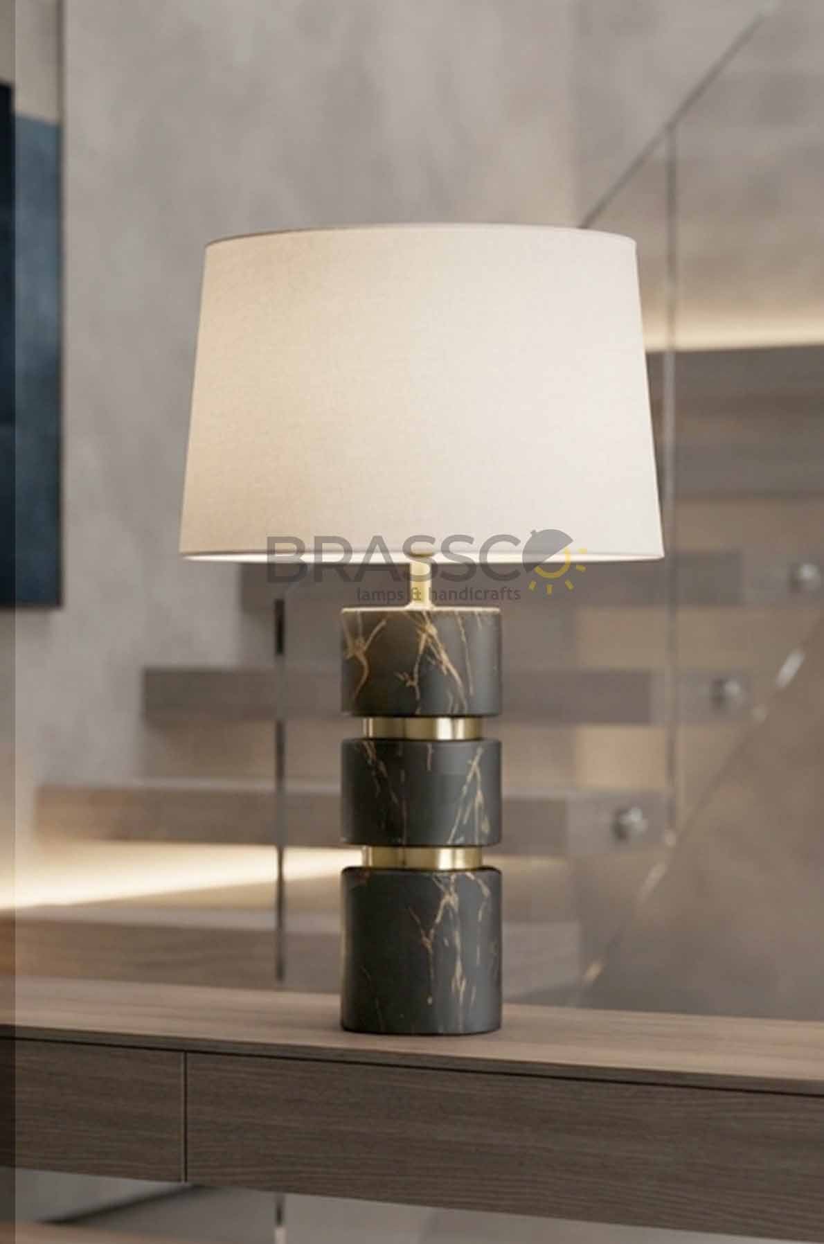Long Black Marble-Texture Brass Metal table Lamp