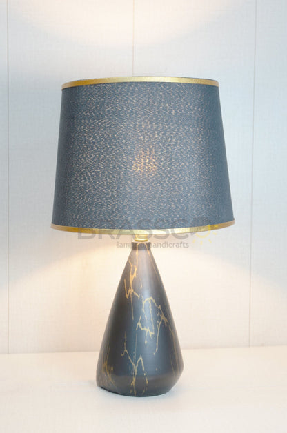 Black Marble Cone-Shade Brass Metal Table Lamp