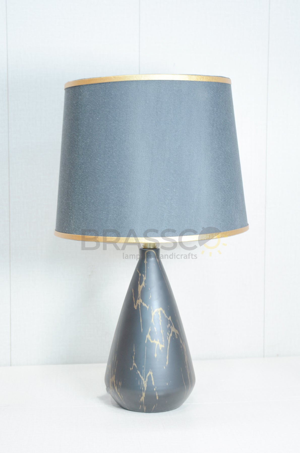Black Marble Cone-Shade Brass Metal Table Lamp