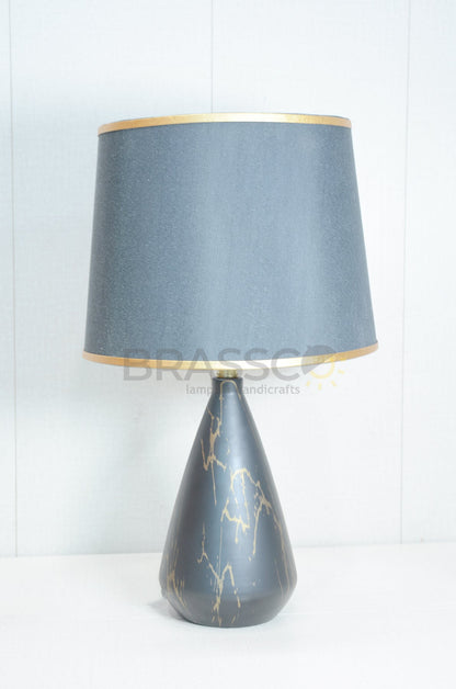 Black Marble Cone-Shade Brass Metal Table Lamp