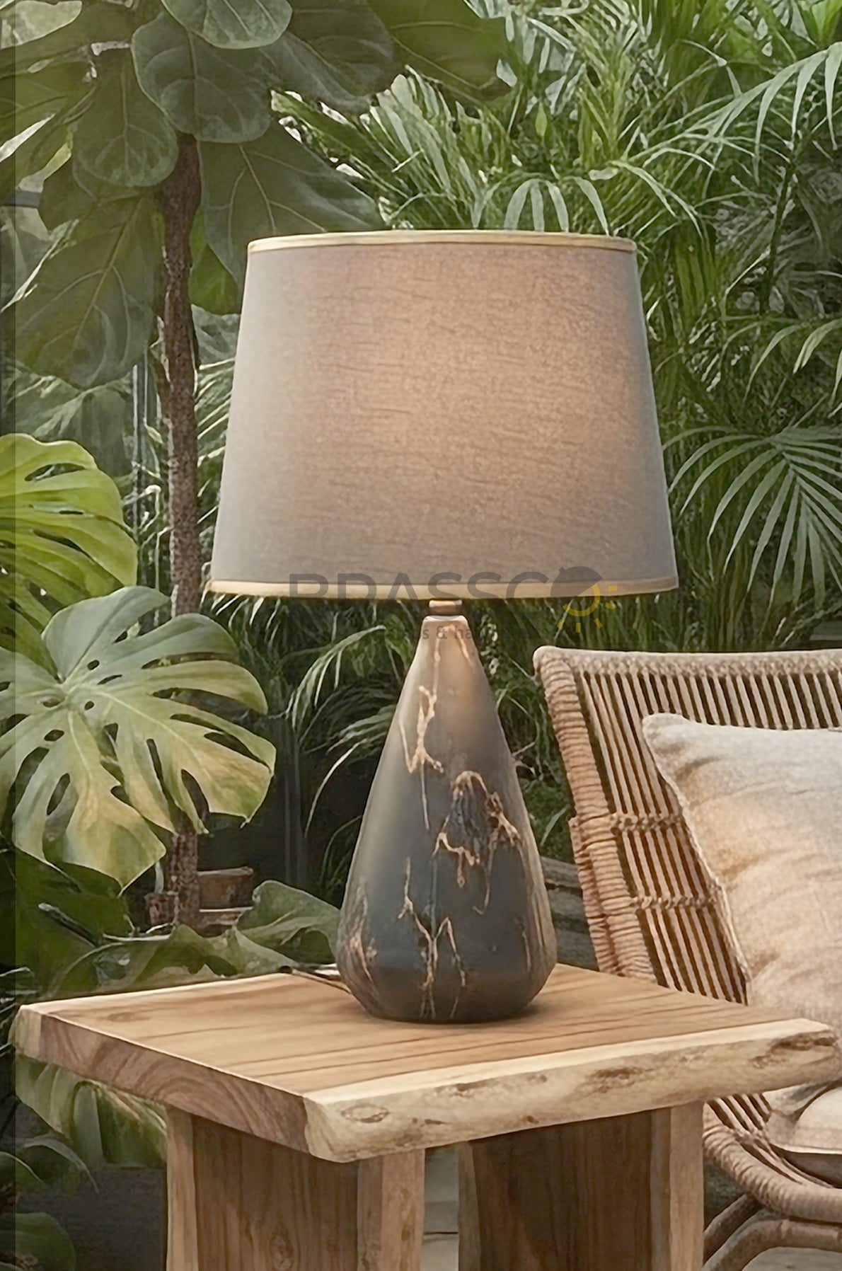 Black Marble Cone-Shade Brass Metal Table Lamp