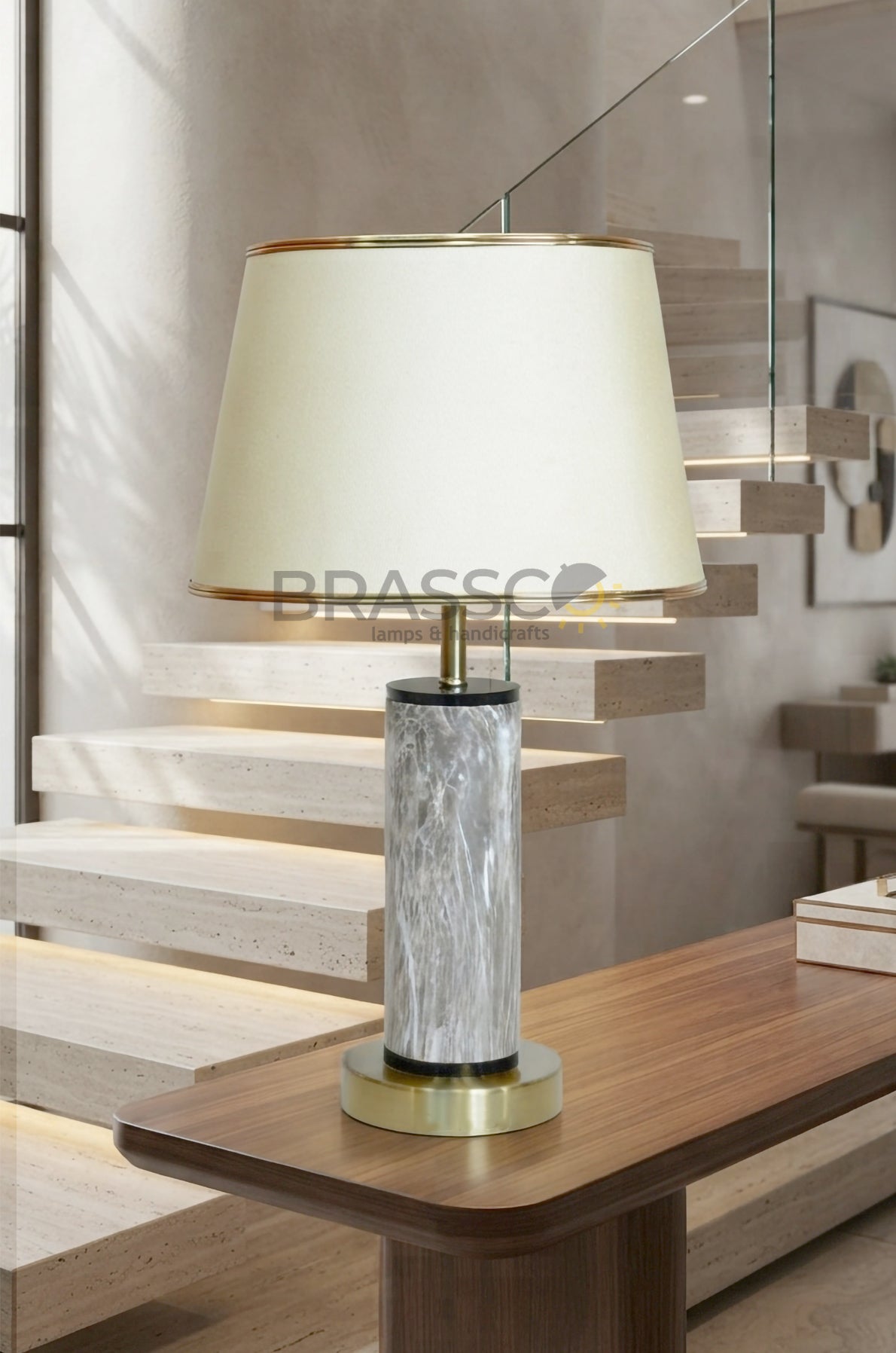 Brown Brass Metal MArble Texture Lamp with Crystal