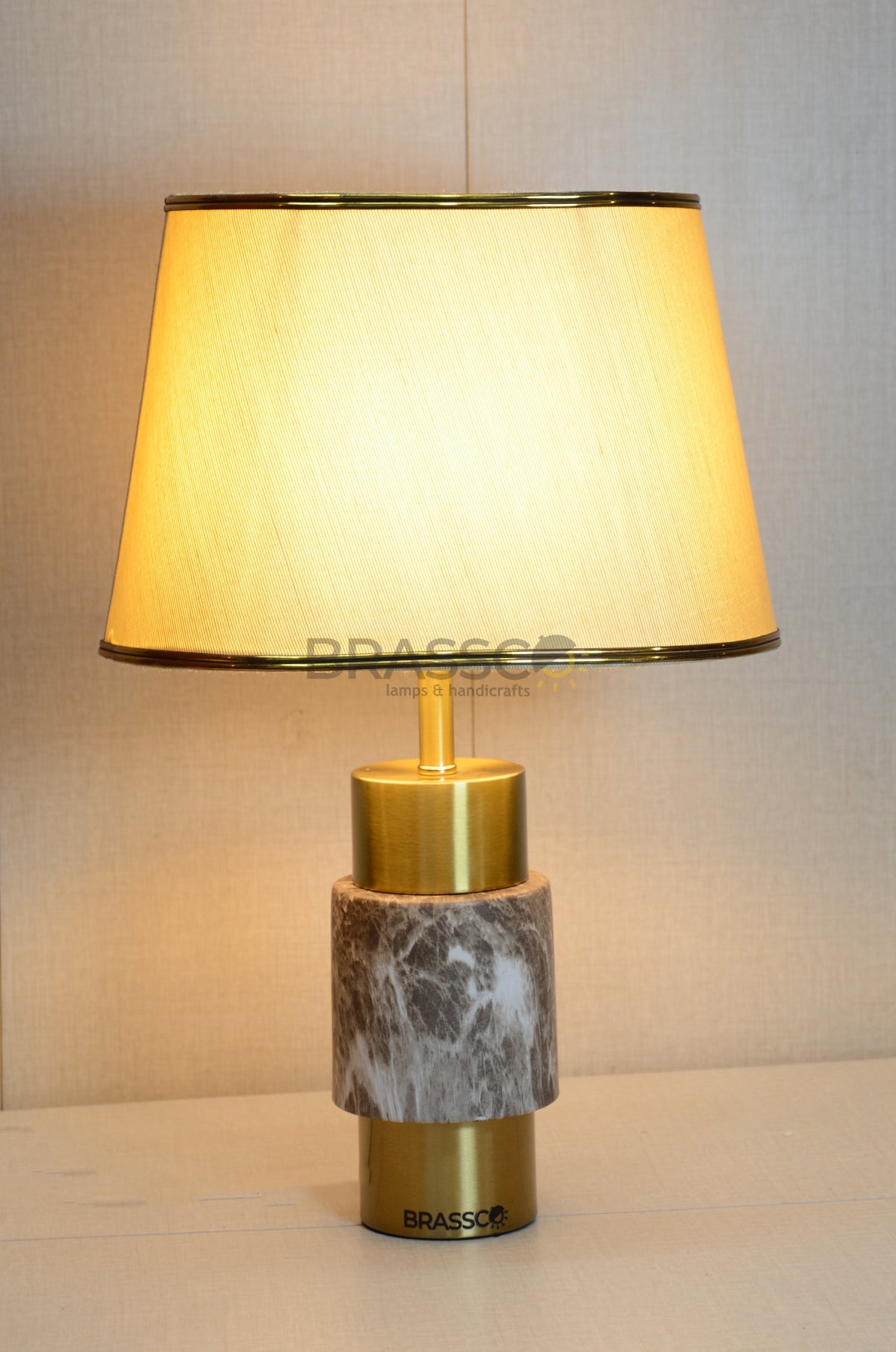 Brown Marble-Texture Brass Metal Table Lamp - Style