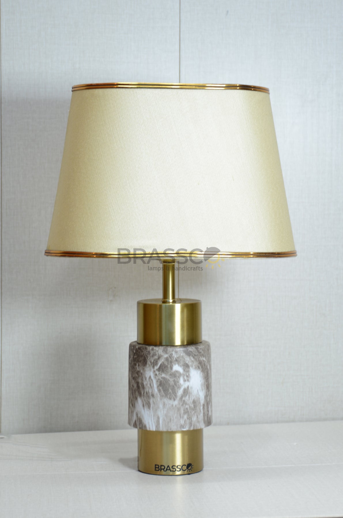 Brown Marble-Texture Brass Metal Table Lamp - Style