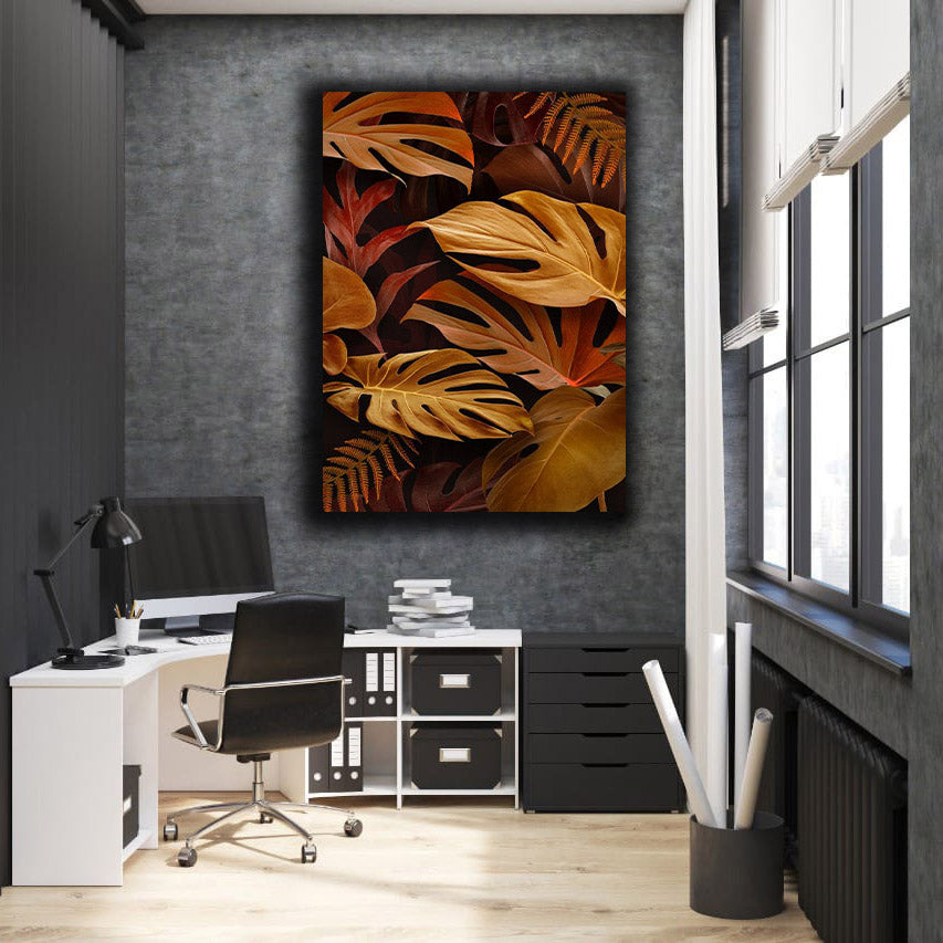Brown Monstera Deliciosa leaves Design | Wall Art