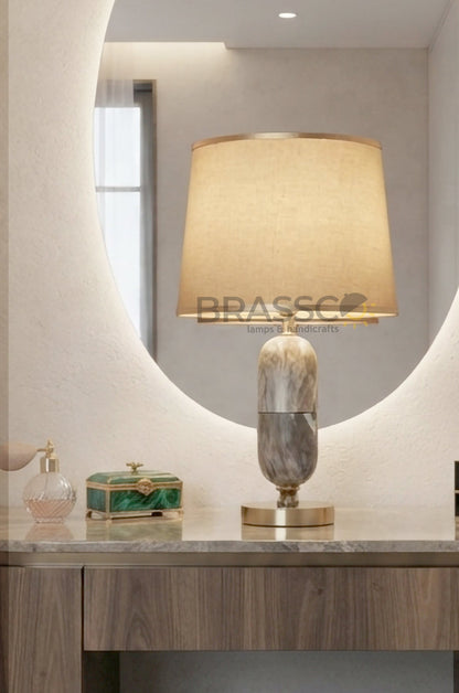 Brown Oval Marble-Texture Brass Metal Table Lamp