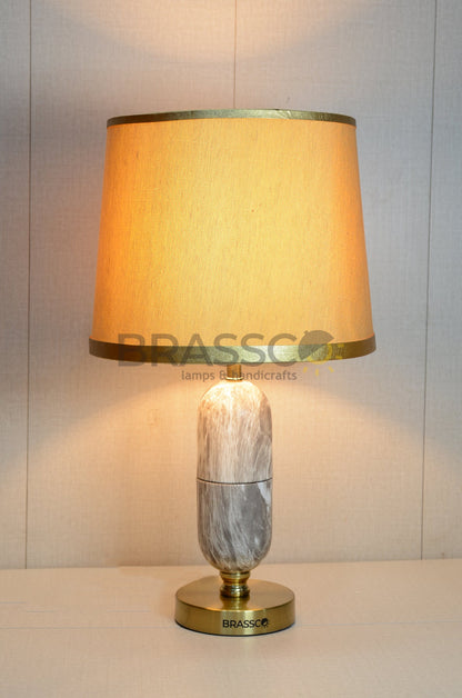 Brown Oval Marble-Texture Brass Metal Table Lamp