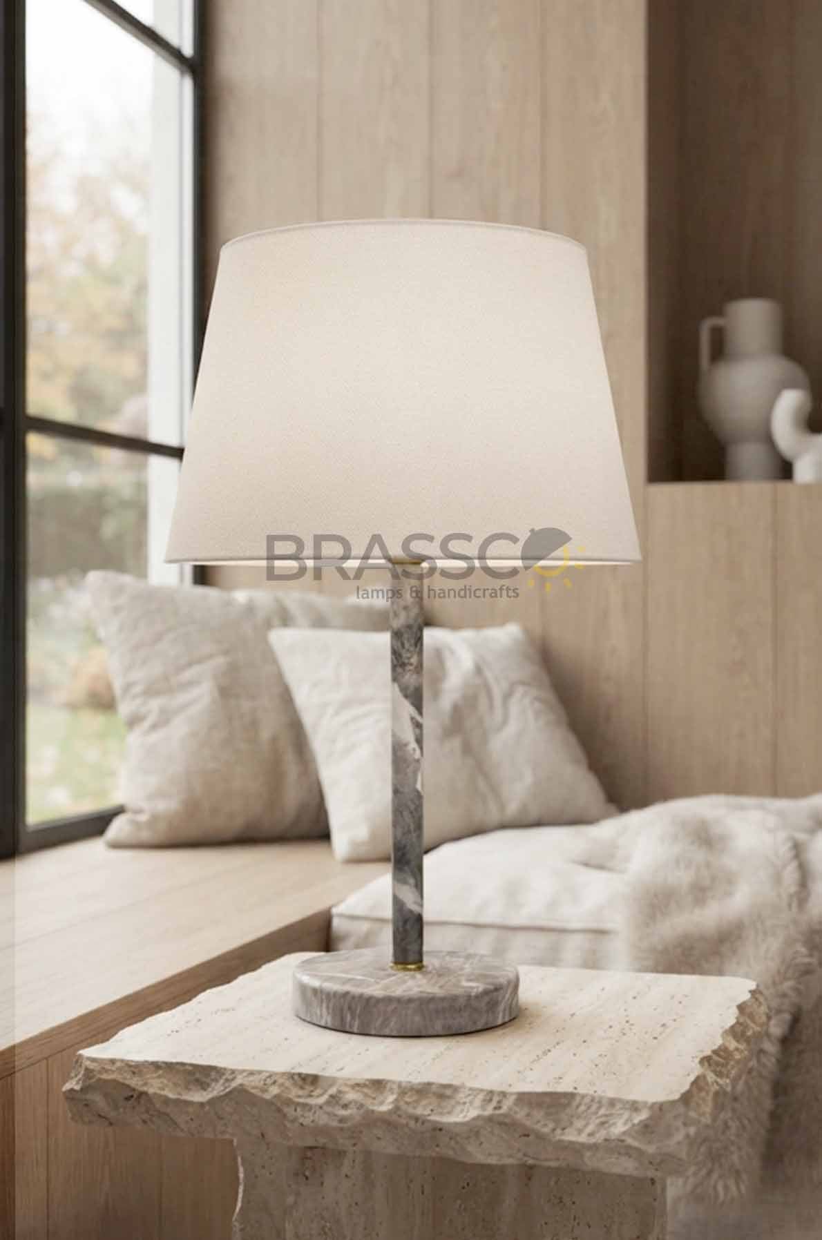 Brown Marble-Texture Brass Rod Metal Lamp