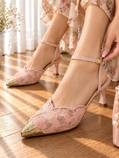 Lace Pumps Heel with Metal toe
