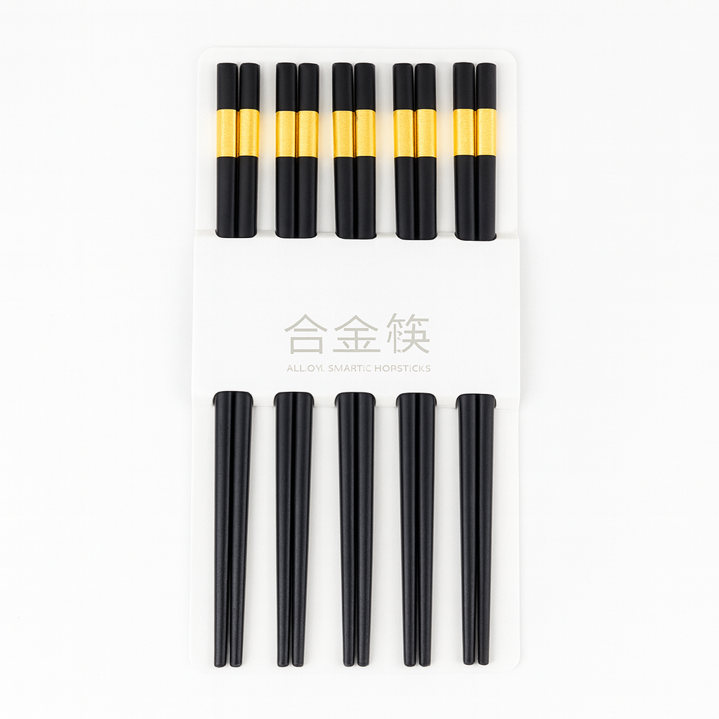 10 Pcs Chopsticks Set – Reusable Alloy with Gold Accent (Assorted Color)