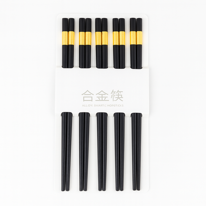 10 Pcs Chopsticks Set – Reusable Alloy with Gold Accent (Assorted Color)