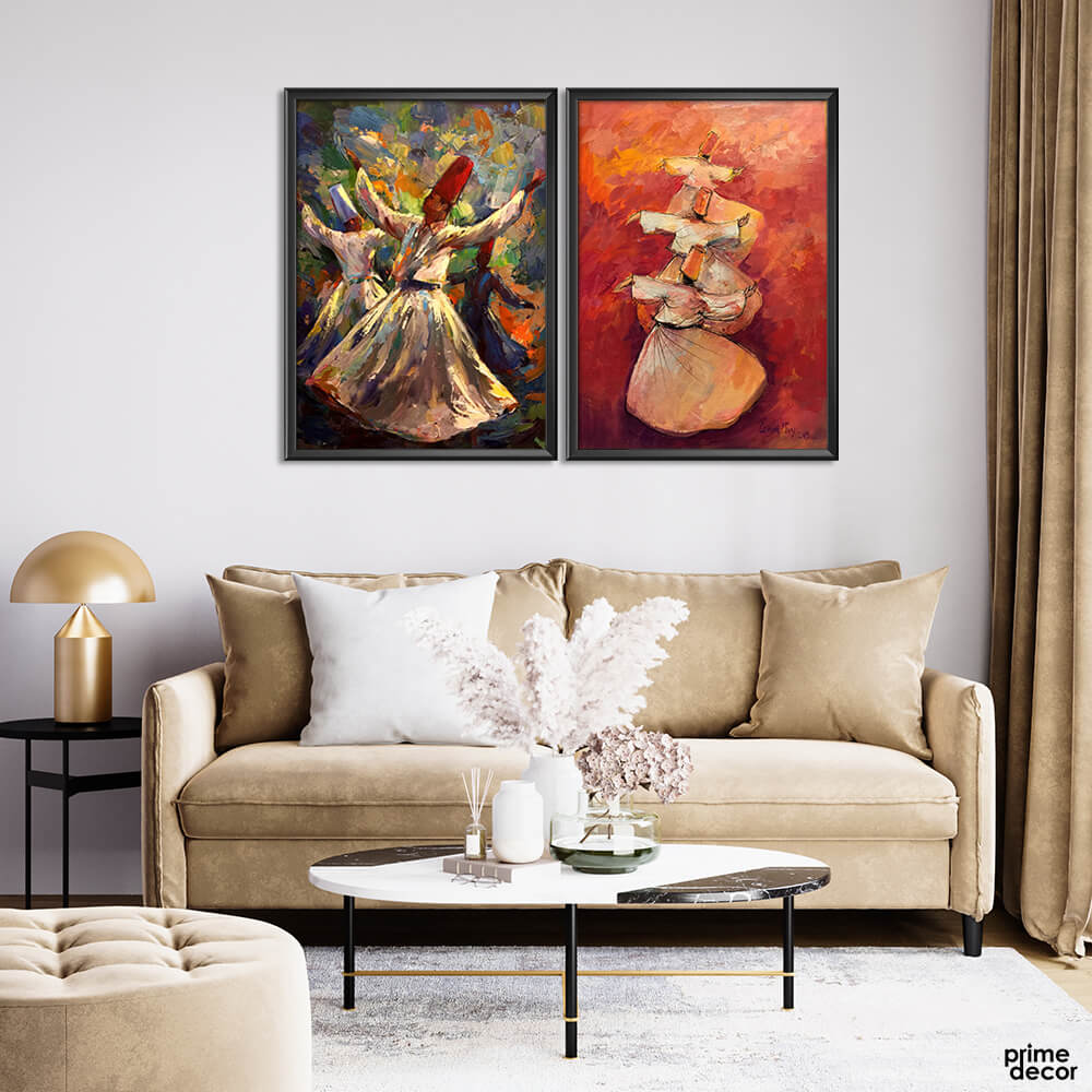 Darwesh Sufi Dancers Oil Paint Art (2 Panel) Digital Wall Art