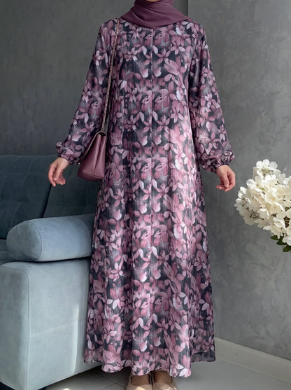 Mauve Black - Arabic Lawn Abaya HJ1692