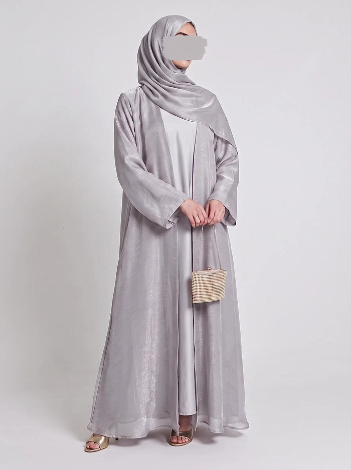 Silver Grey -  Zareen Crinkle Silk Abaya HJ1710