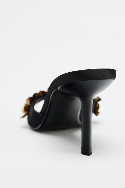 Satan High-Heel Sandals with Floral Detail