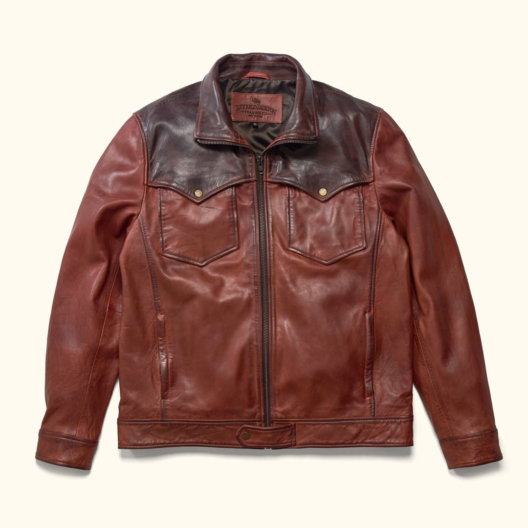Western Elkhorn Leather Jacket | Distressed Brown & Chestnut