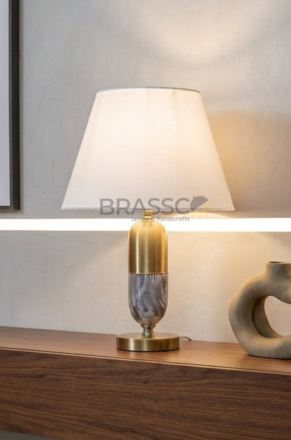 Grey-Texture Oval Brass Metal Table Lamp