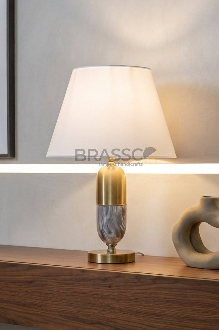 Grey-Texture Oval Brass Metal Table Lamp