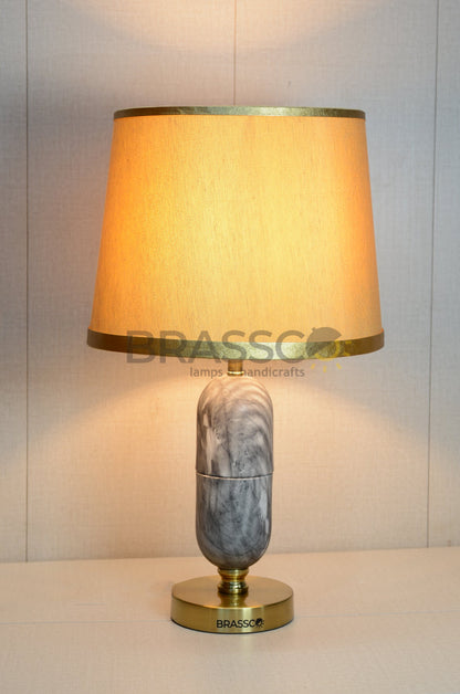 Grey Oval Marble-Texture Brass Metal Table Lamp