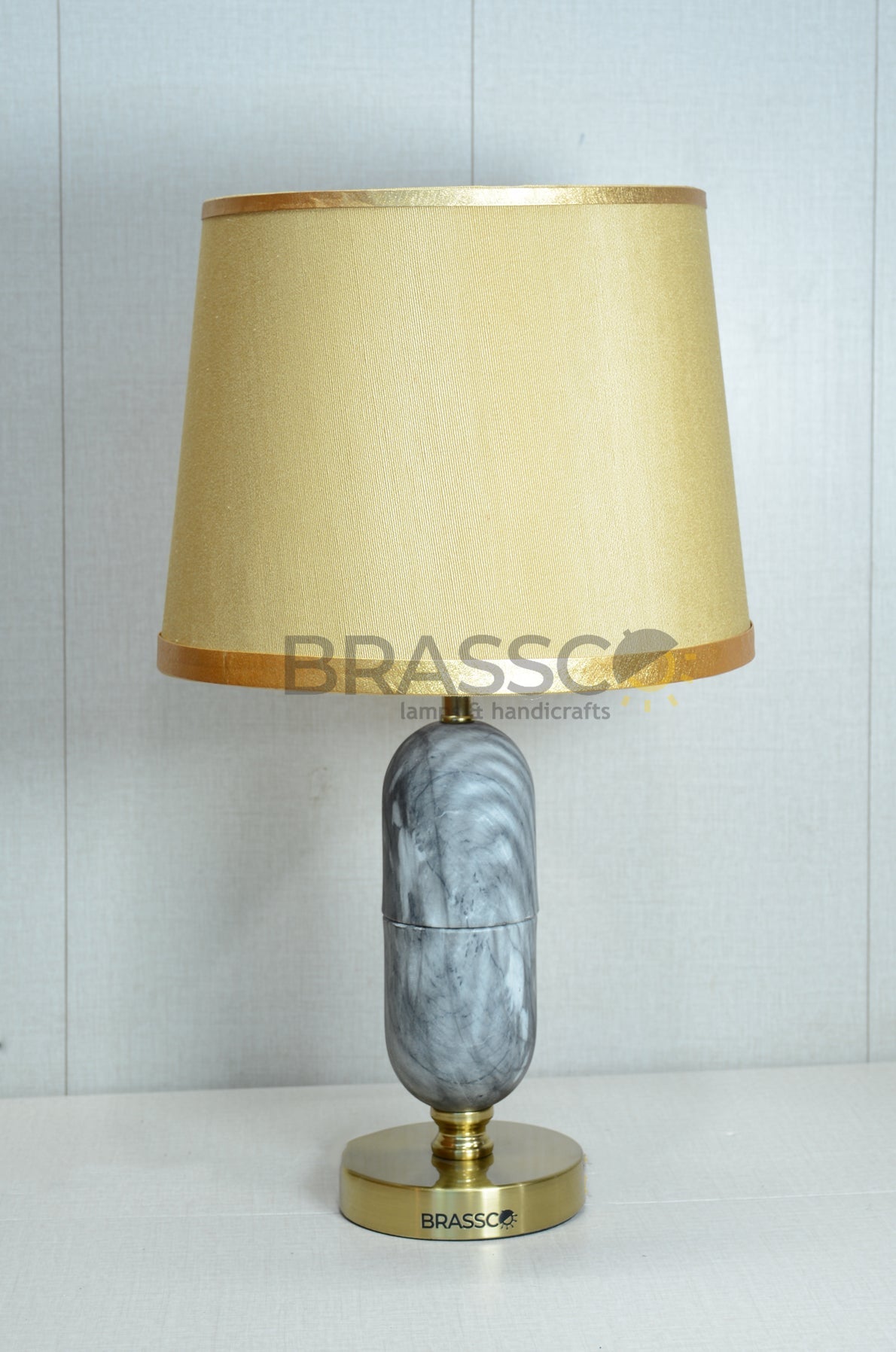 Grey Oval Marble-Texture Brass Metal Table Lamp