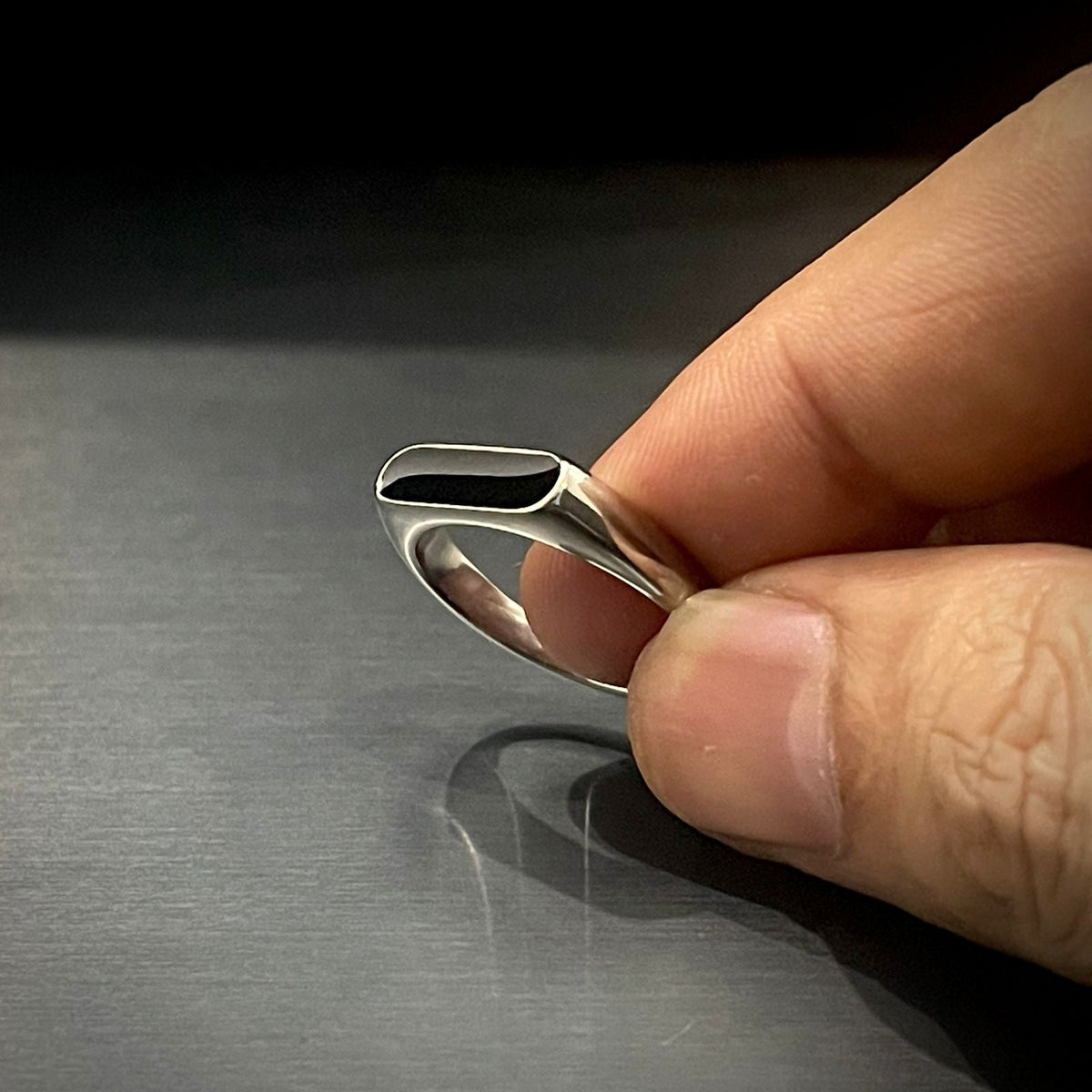Minimal Silver Black Epoxy Ring For Men/Women