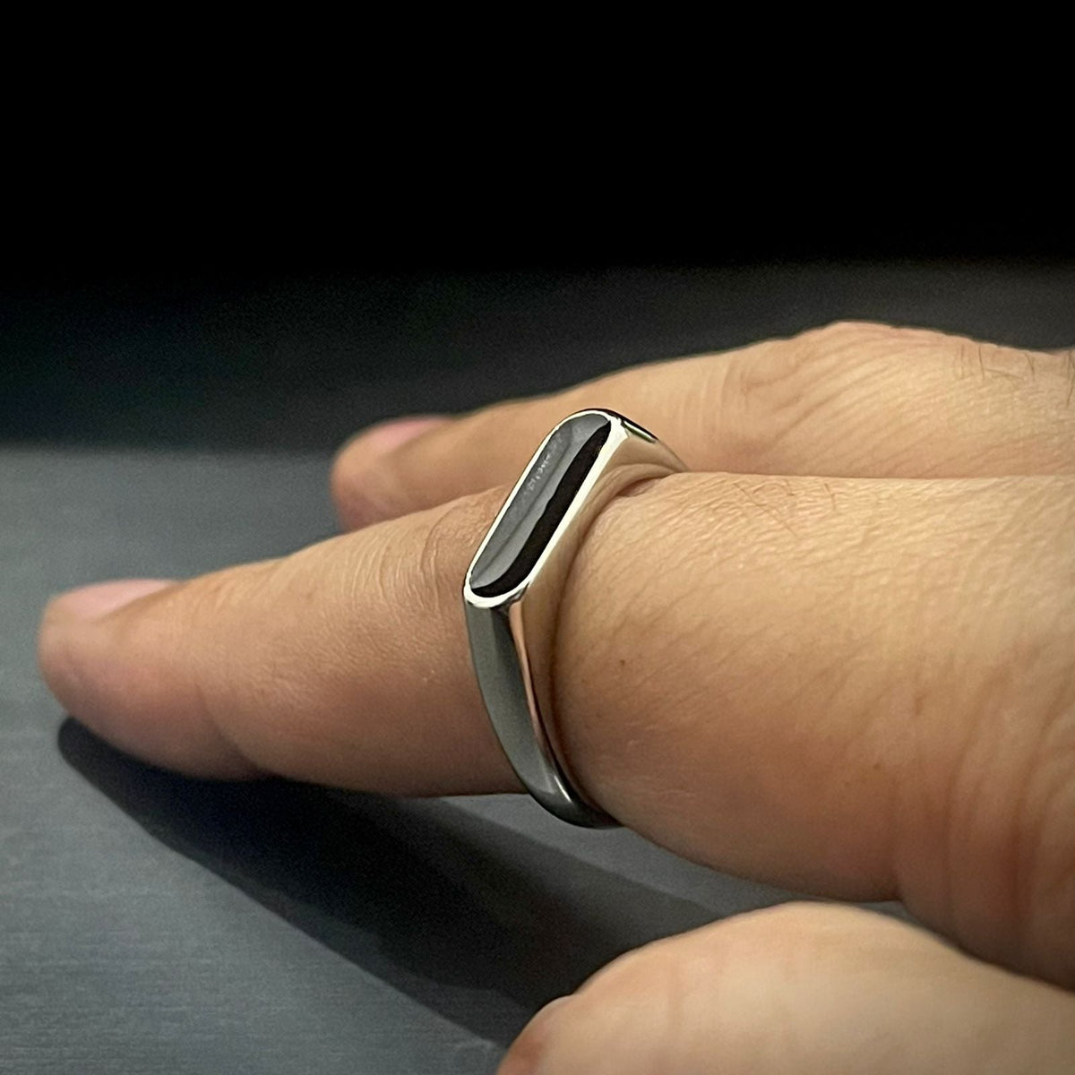 Minimal Silver Black Epoxy Ring For Men/Women