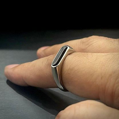 Minimal Silver Black Epoxy Ring For Men/Women